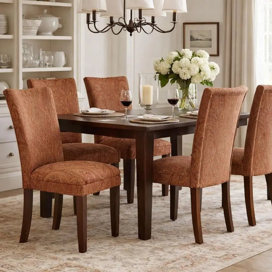 Home Decor Classic Upholstered Parsons Dining Chair Red And Gold Damask