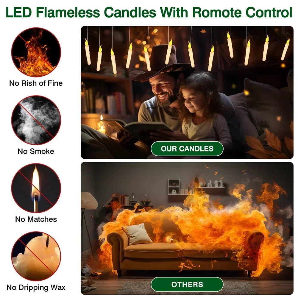 Floating LED Candles With Wand Remote Flameless Decor