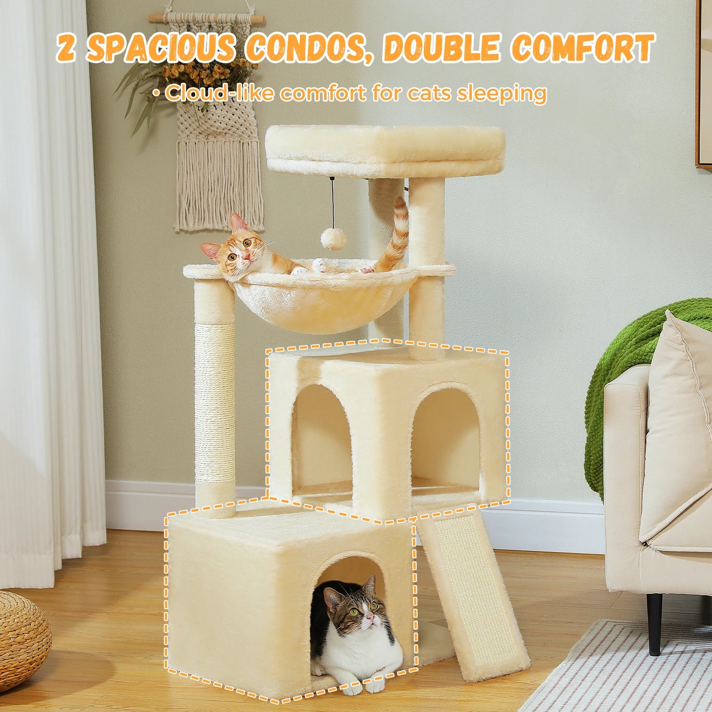 Four Level Cat Tree For Indoor Cats With Sisal Scratching Post And Condos