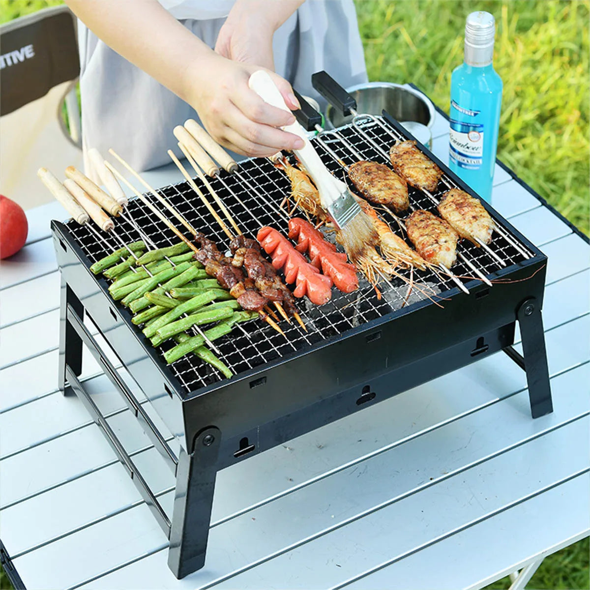 Portable BBQ Charcoal Grill Stainless Steel Mini Tool Kit for Outdoor Cooking Camping Picnic Beach