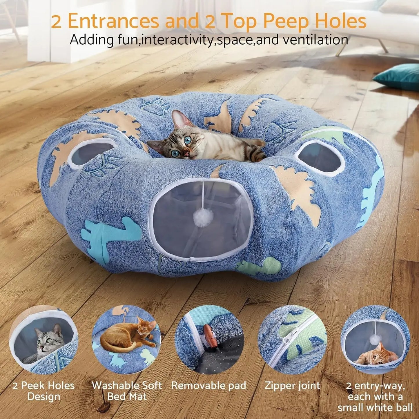 Maxetodo Cat Tunnel With Washable Bed 4 Entry Points