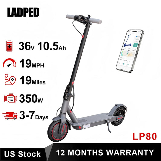 LADPED Electric Scooter 350W 19mph Smart Folding Waterproof Anti-Skid 8.5 Inch Shock Absorbing Two-Wheel Scooter