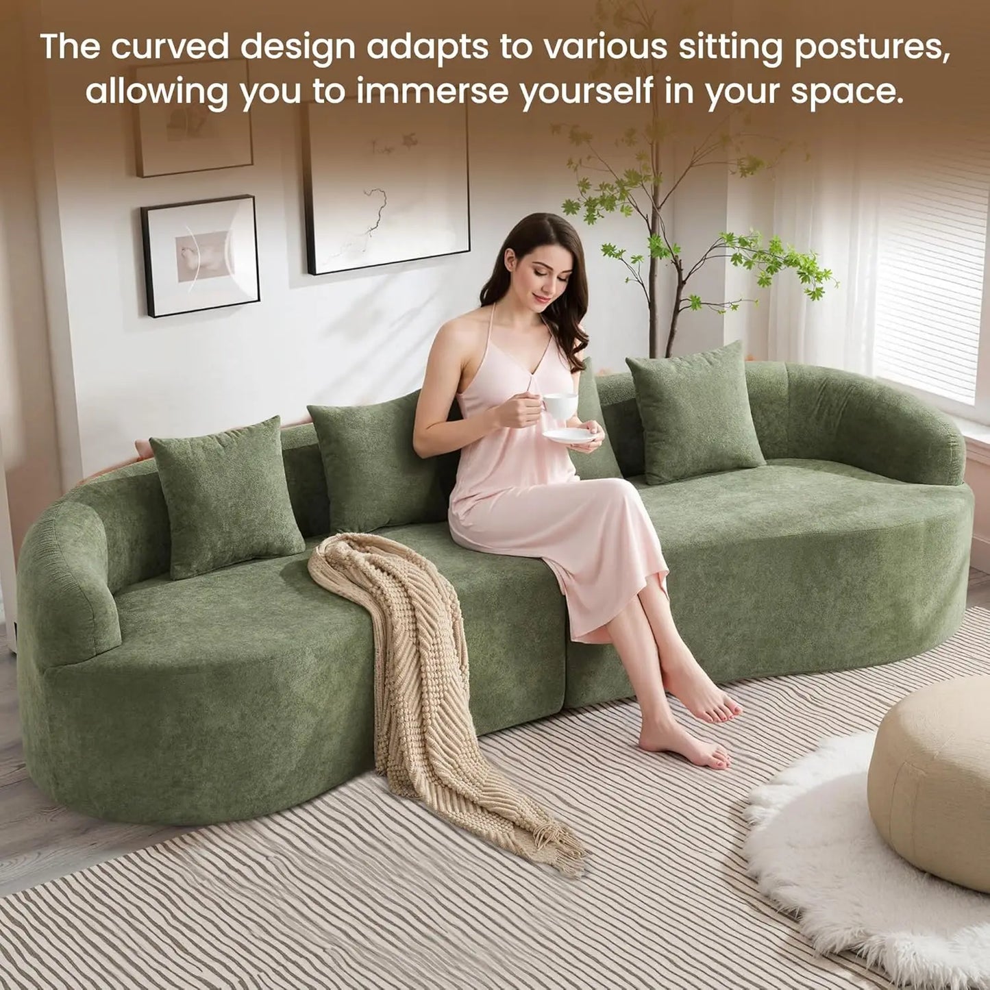 110 Inch 4 Seater Sofa Couch Modern Oversized Curved Cloud Chenille Sectional