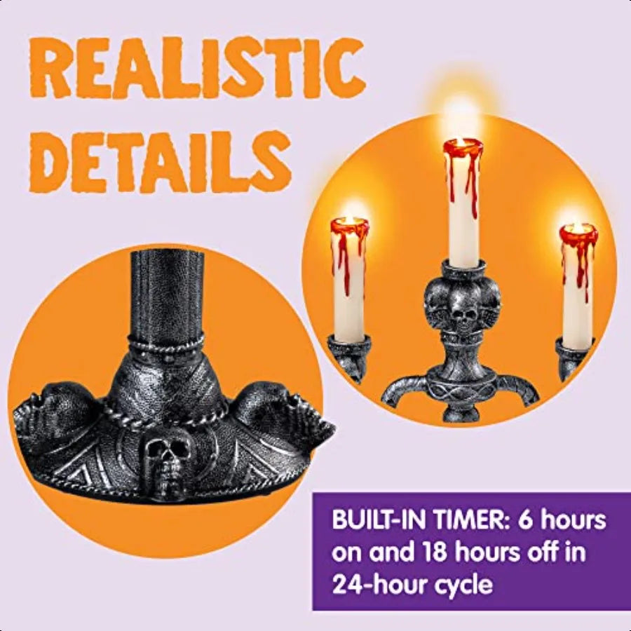 2 Pcs Skull Candelabra Halloween Decor LED Candle Holder