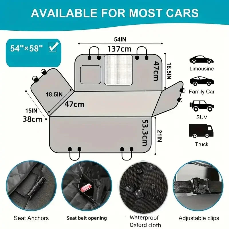 Dog Car Seat Cover Waterproof Hammock Nonslip Durable Back Seat Protector
