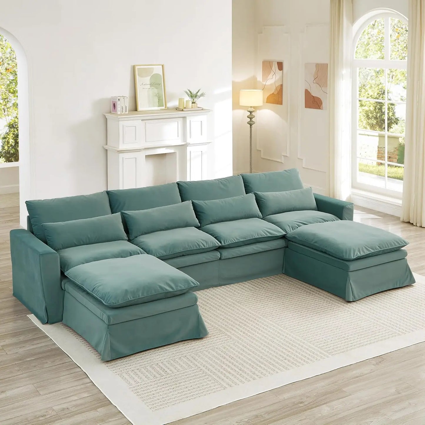 122 Inch U Shaped Modular Sectional Sofa With Movable Ottoman And Covers