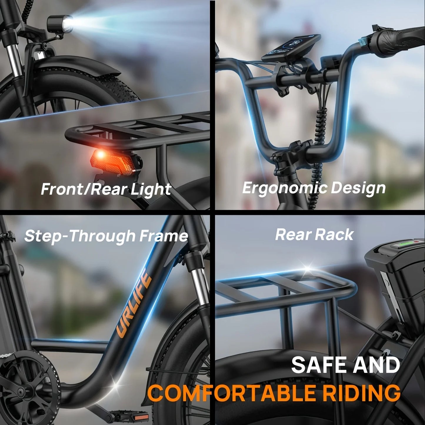 Urlife 1000W E20 Electric Bike 48V 13Ah Removable Battery Fat Tire 20x3 Brakes