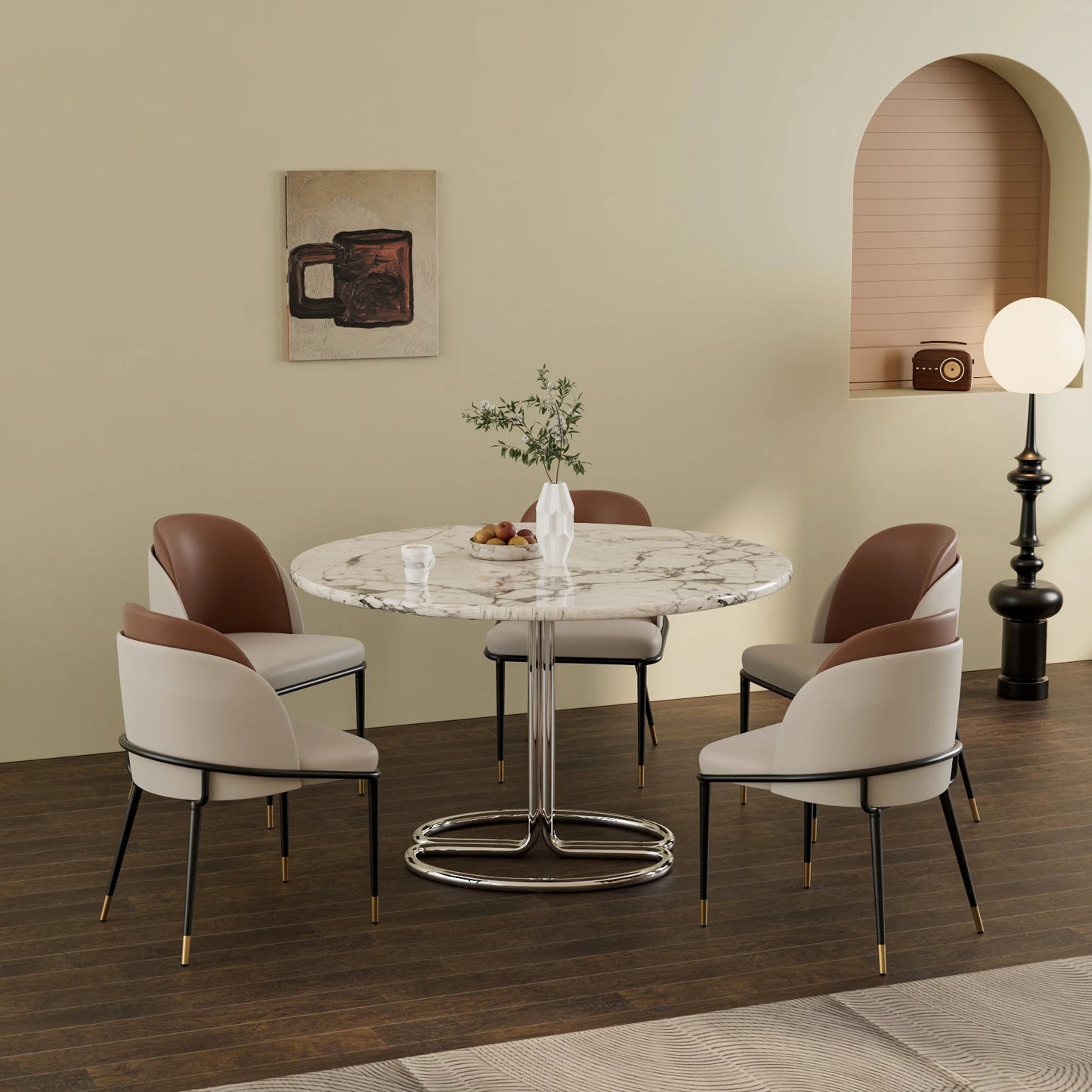 Set Of 2 Faux Leather Dining Chairs Upholstered Padded Modern Wooden Back