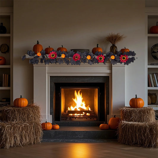 Artificial Fall Maple Leaf Wreath With Pumpkins And Berries