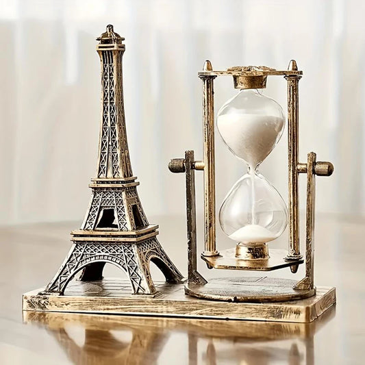 Vintage Eiffel Tower Hourglass Figurine Creative Indoor Decor and Office Desk Ornament Perfect for Home and Festivals