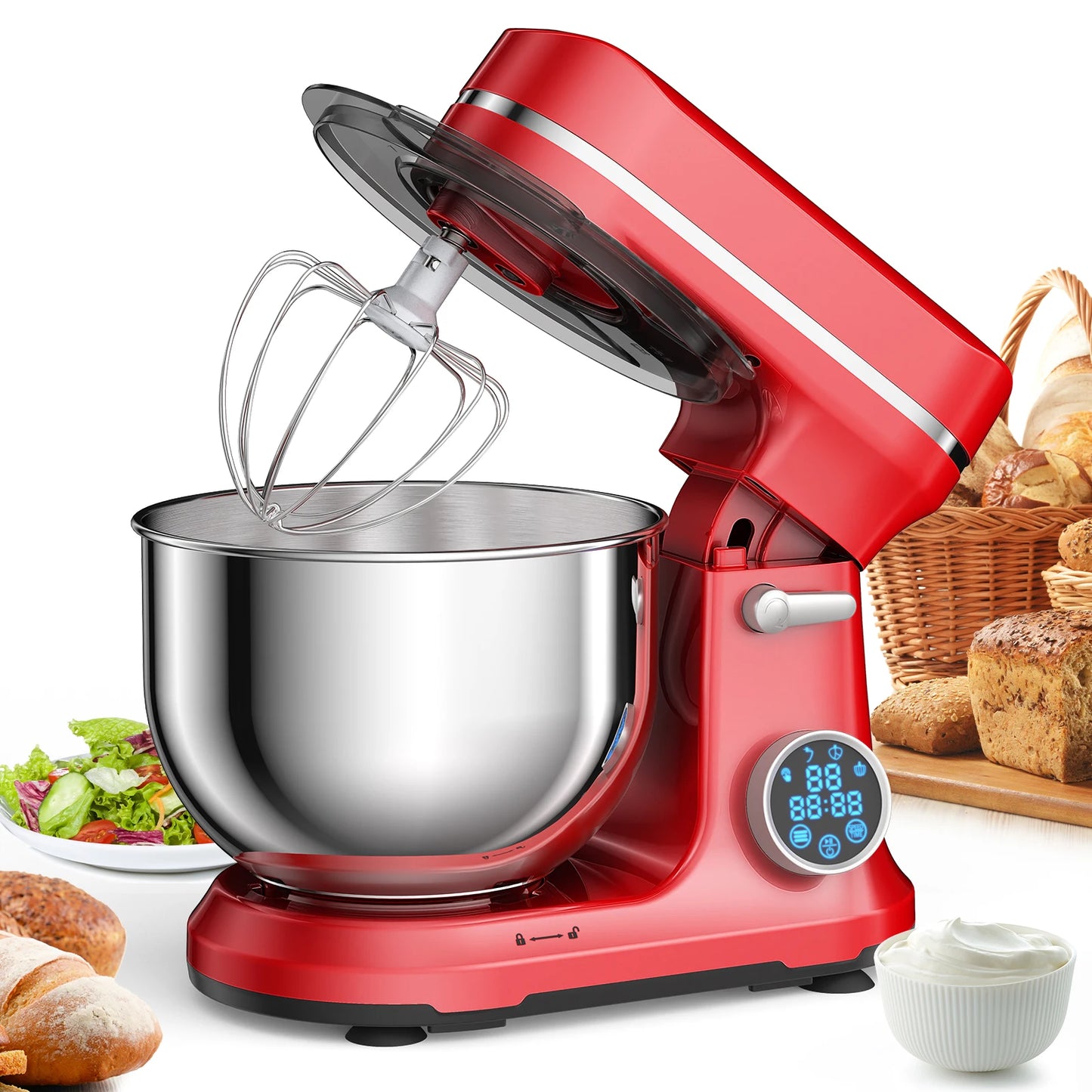 BioloMix Kitchen Food Stand Mixer 1200W 11 Speeds DC Motor Digital OLED Screen Electric Food Mixer with Dough Hook and Whisk