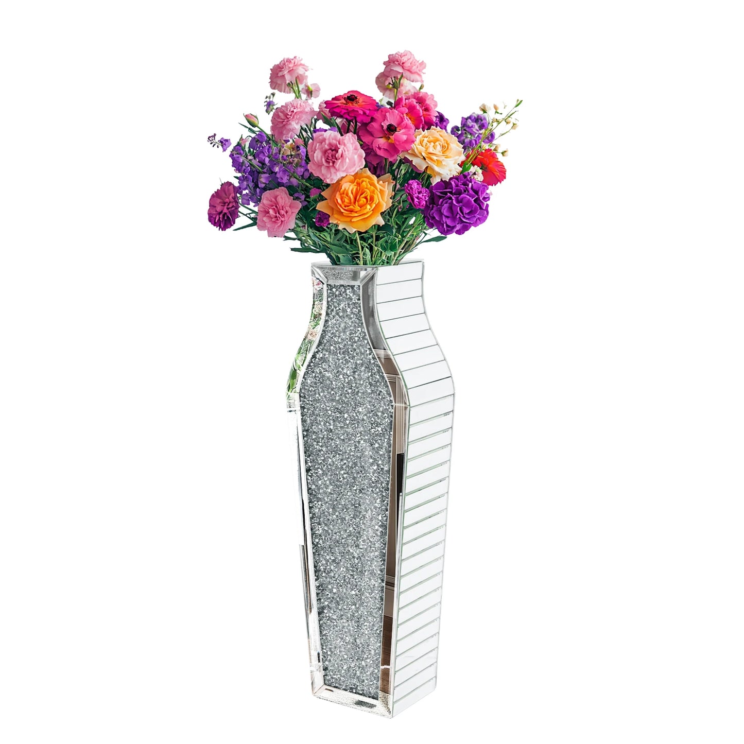 Tall Flower Vase Crushed Diamond Mirrored Floor Home Decor Vase
