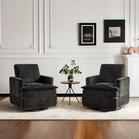 360 Degree Swivel Mid Century Modern Accent Armchairs Set Of 2 With Cushions