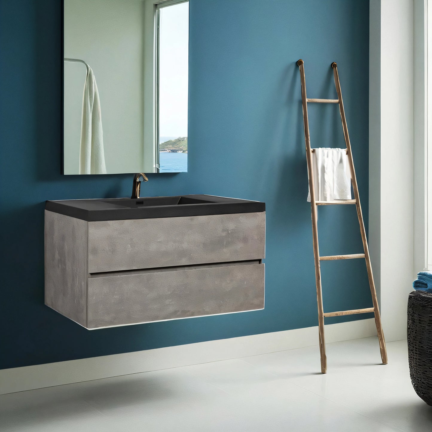 48 Inch Floating Bathroom Vanity With Sink Black Quartz Top