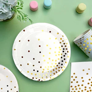 White And Gold Disposable Dishware Set 121pcs Cups Napkins
