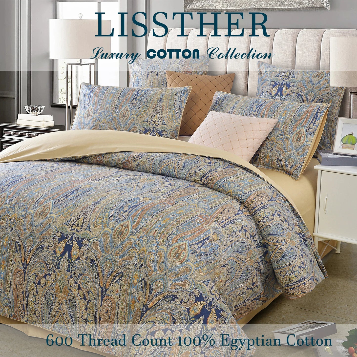 3pcs 600TC Egyptian Cotton Duvet Cover Set Bohemian Paisley
