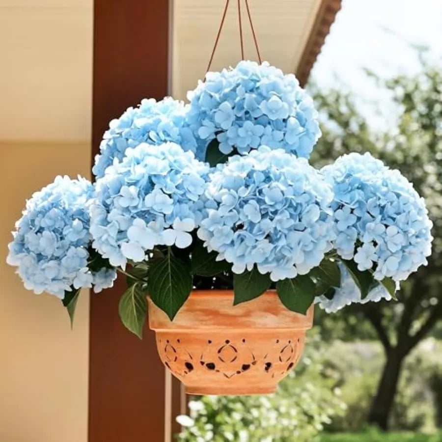 6 Bundles UV Resistant Faux Hydrangea Flowers Blue Outdoor Indoor Use 30 Heads