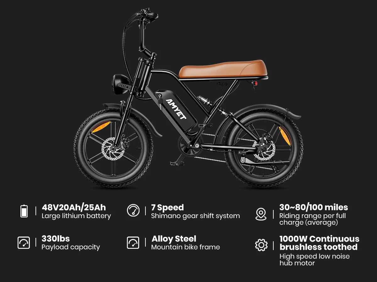 Amyet V9 G60 1000W Adults Electric Mountain Ebike 48V 20Ah