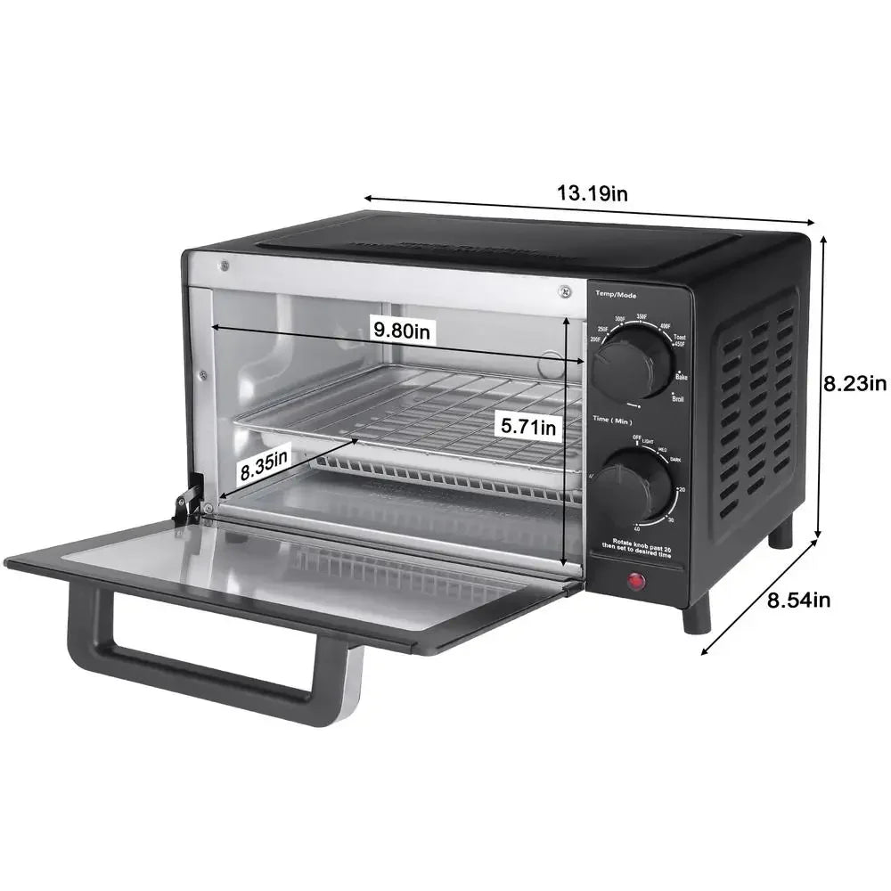 4 Slice Toaster Oven Bake Broil and Toast 9 Inch Pizza or 4 Bread Slices Quartz Heating Elements 60 Minute Timer 1050 Watt Power