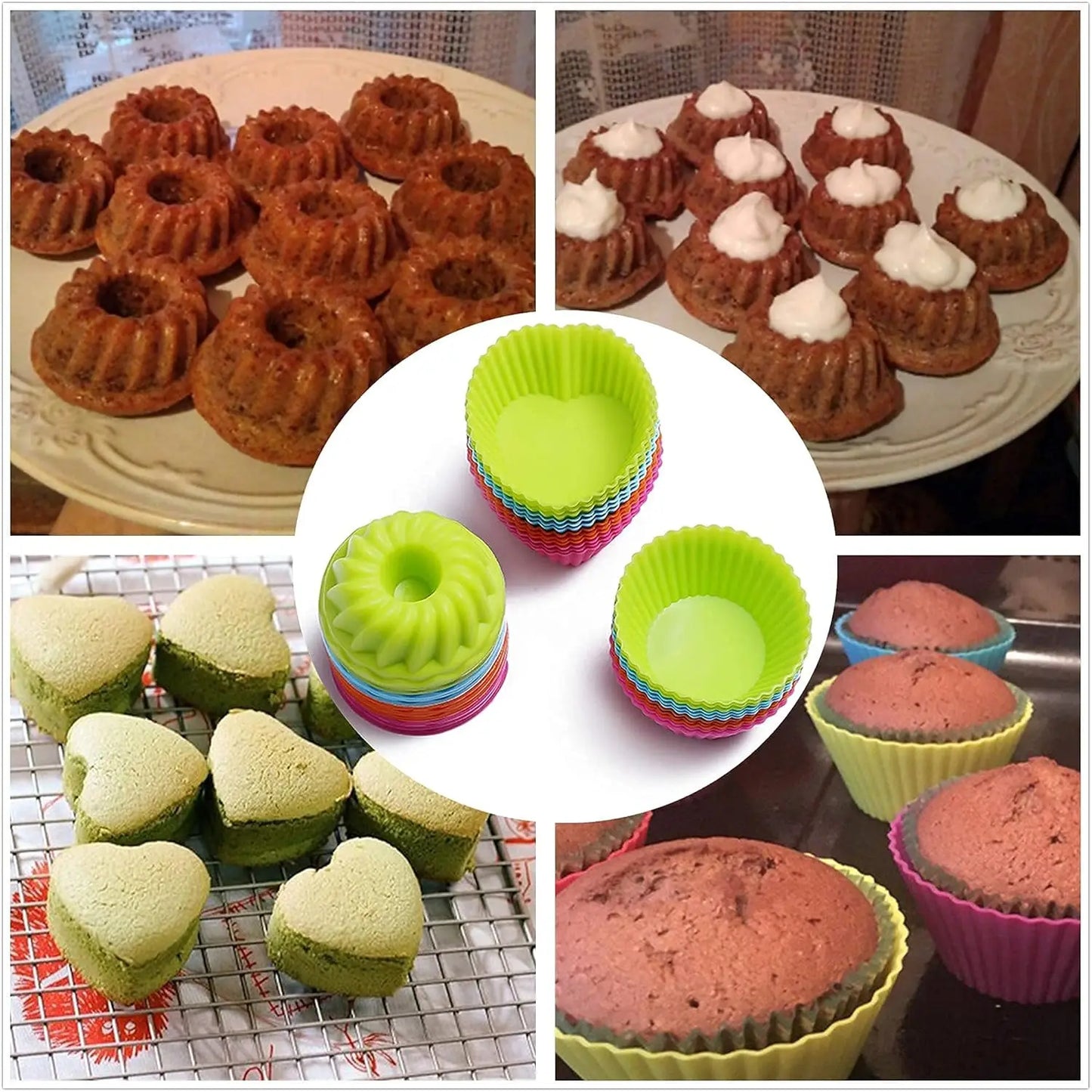 41 Piece Silicone Baking Set with 5 Molds and 36 Liners Flexible Non Stick Oven and Dishwasher Safe for Cakes Muffins and Donuts