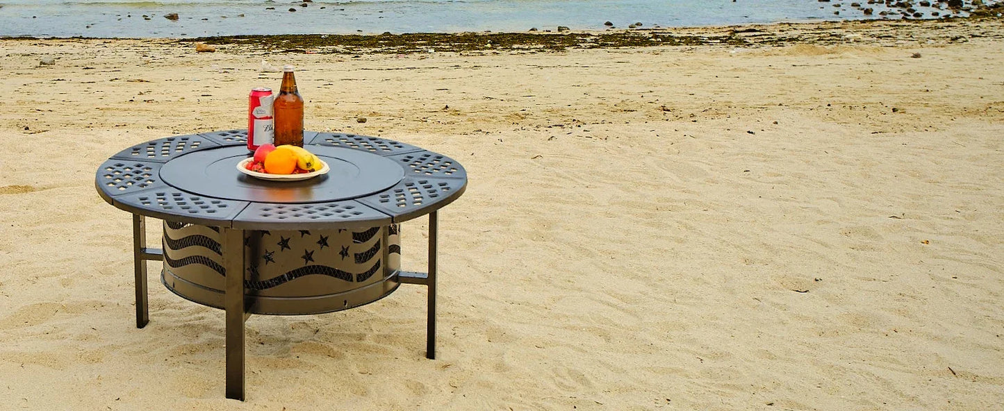 42 Inch Outdoor Fire Pit With Grills Wood Burning Large Round Heavy Duty Metal