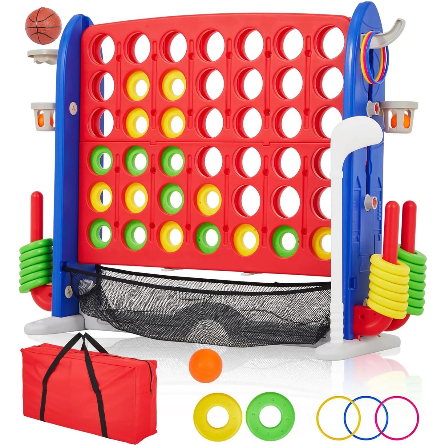 Giant 4 In 1 Yard Game Set With Adjustable Height And Hoop Ring Toss