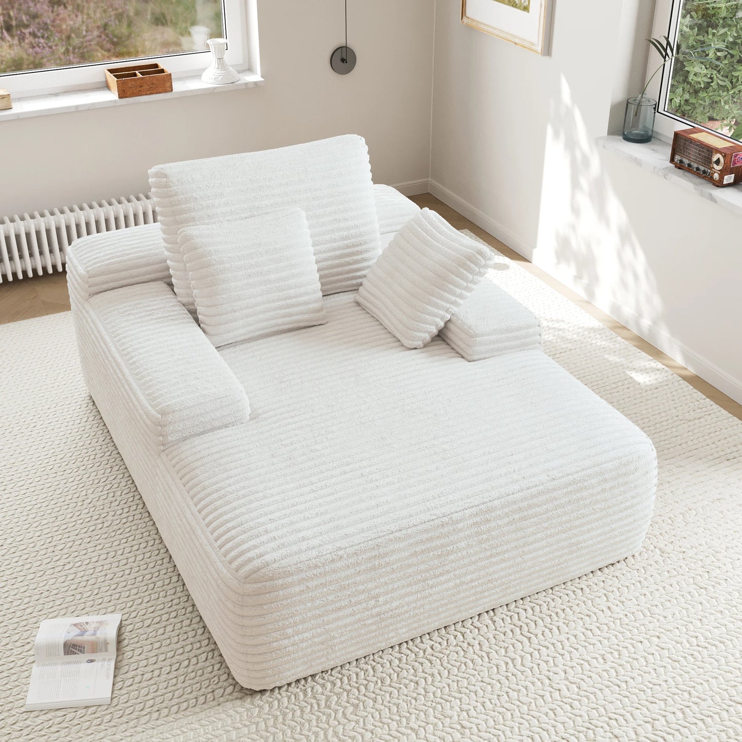 Sdoren 49 Inch Chaise Lounge Chair Corduroy Upholstered Deep Seat Sofa Bed