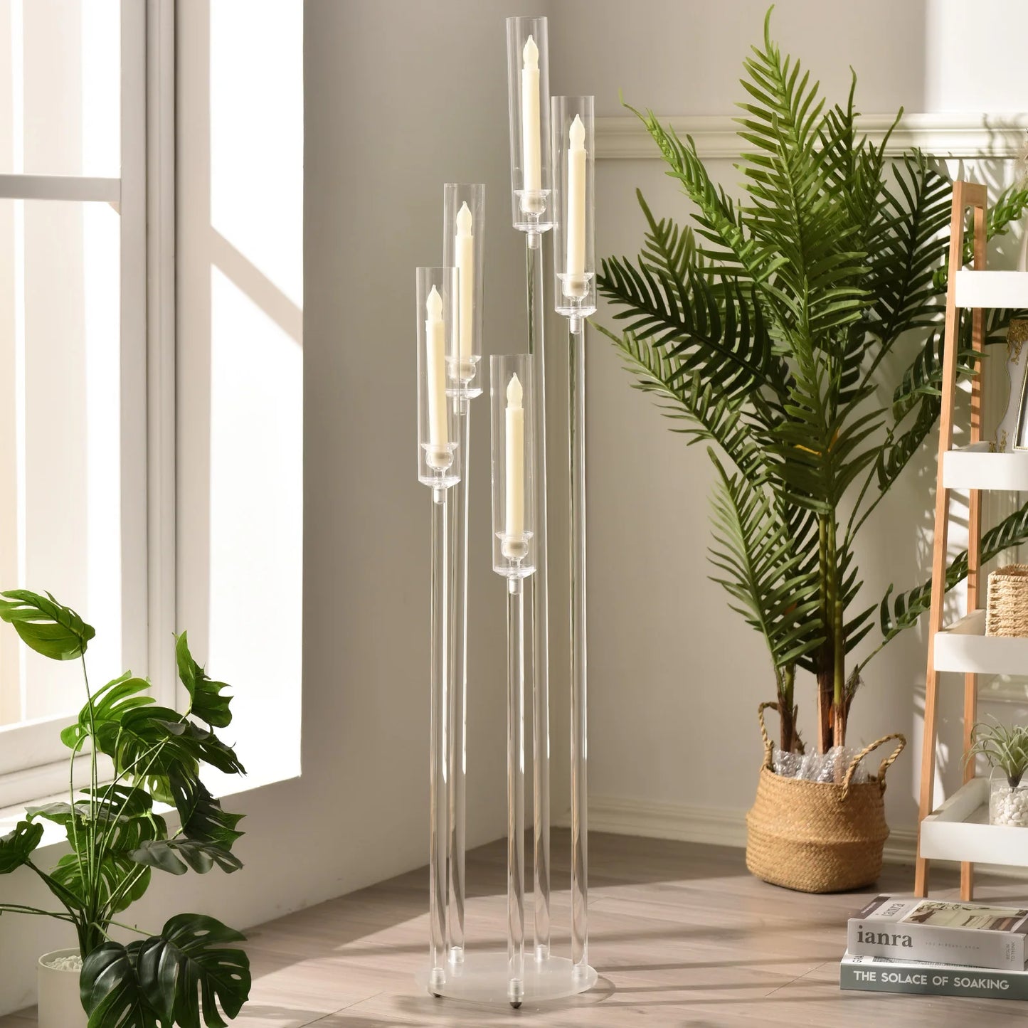 10 Pieces Acrylic 5 Arm Candelabra Clear Floor Candelabra Wedding Candlestick Holder Table Centerpiece Ceremony Party Home Decoration