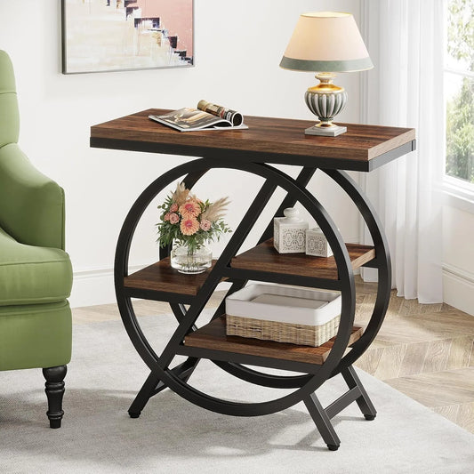 3 Tier Narrow Side Table With Storage Geometric Metal Frame