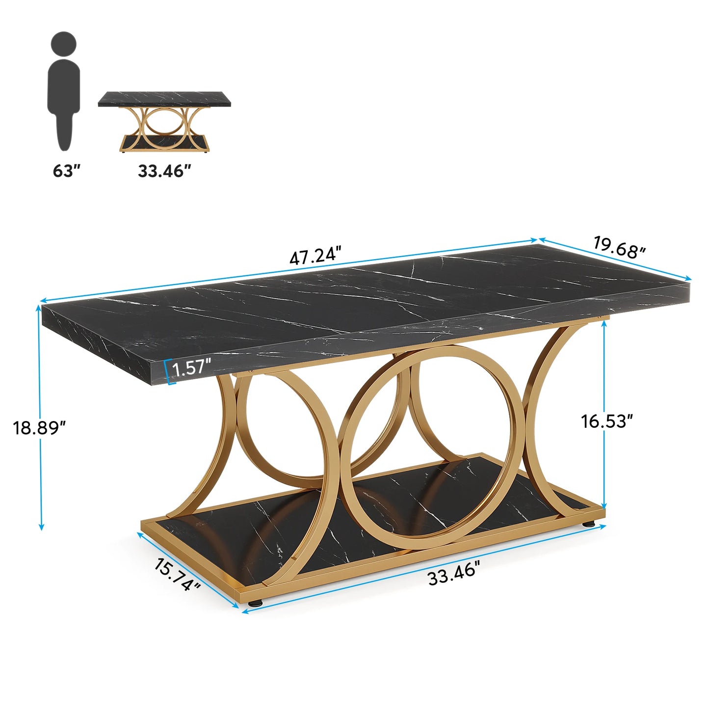 Tribesigns Rectangle Coffee Table 47.24 Inch Modern