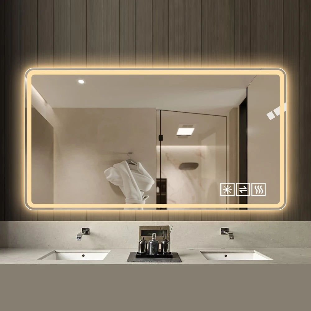 48 By 32 Inch LED Bathroom Mirror Anti Fog Vanity Wall Mount