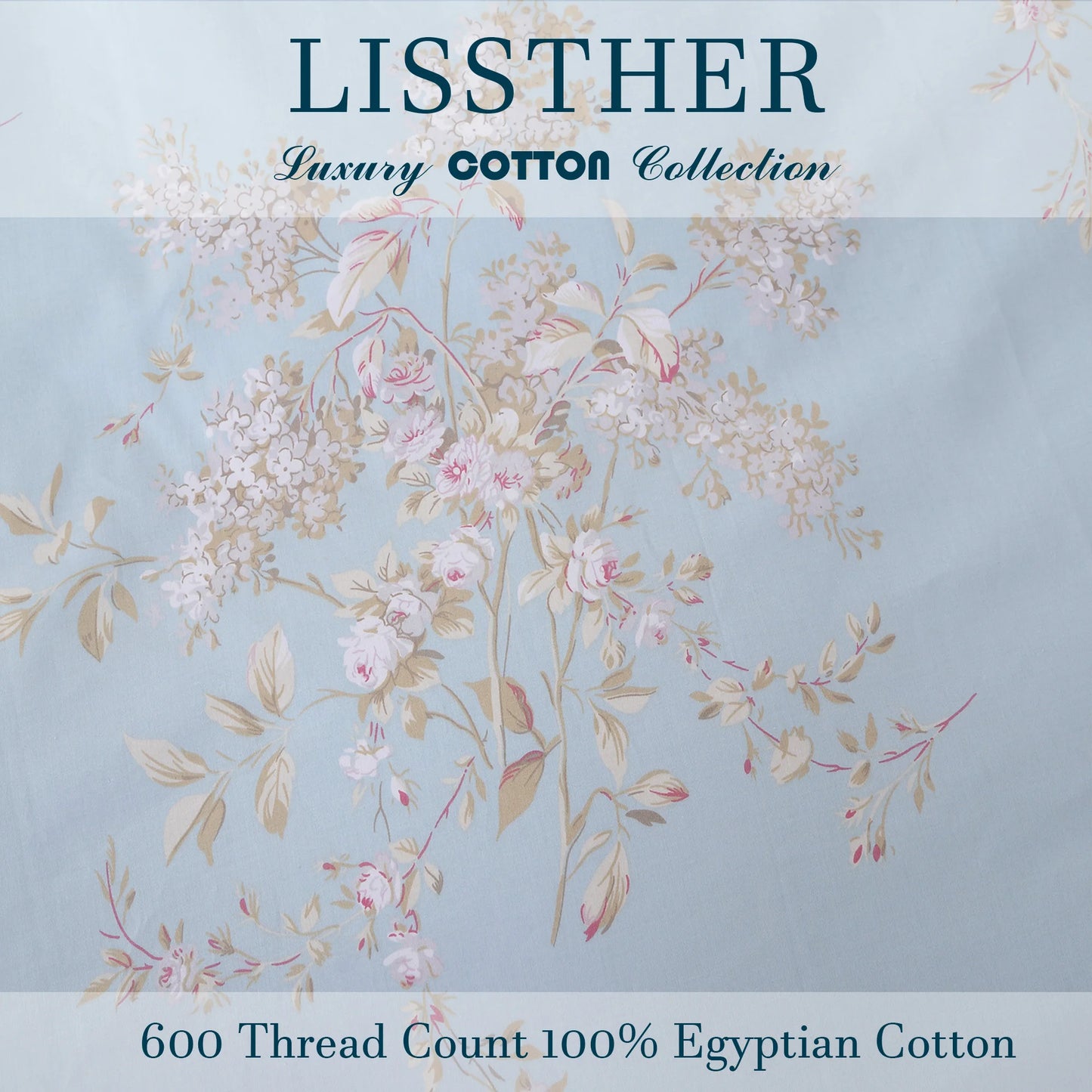 600TC Egyptian Cotton Duvet Cover Set Vintage Blue Tassel