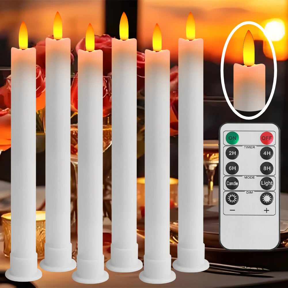 Flickering LED Taper Candles 6 Pack With Remote Flameless