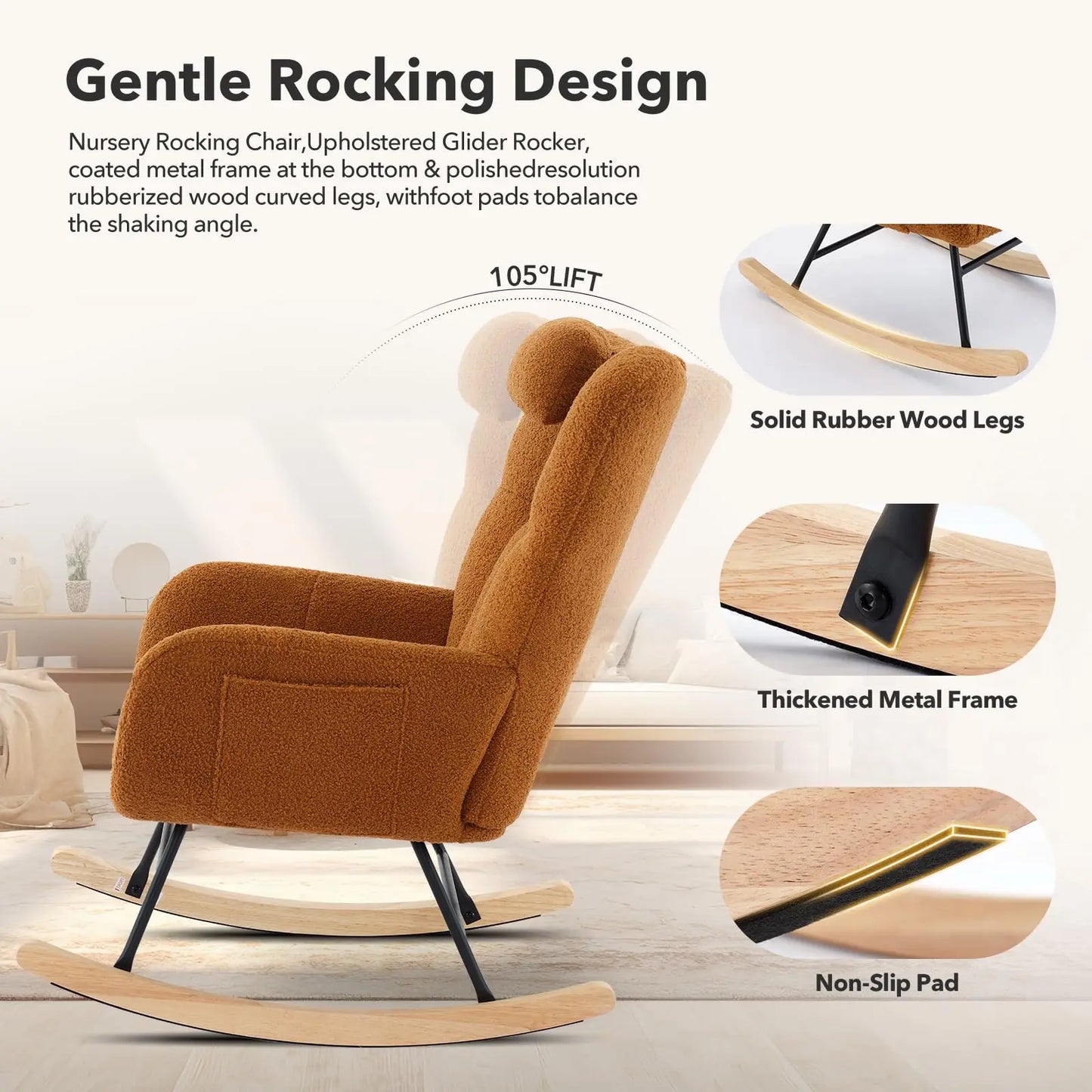 Nursery Rocking Chair Teddy Padded Seat Glider Rocker
