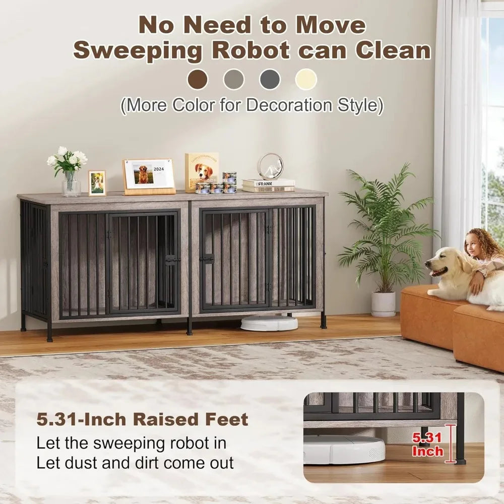 78 Inch Dog Cage Furniture With Divider TV Stand For Medium And Large Breeds