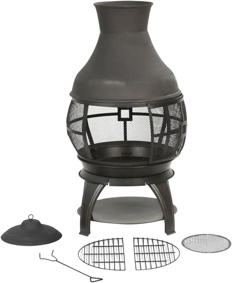 Wood Burning Fire Pit Chiminea Cast Iron Brown Black