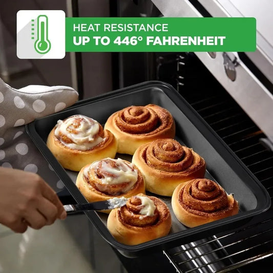 For Girls 10 Piece Non Stick Baking Pans Set Deluxe Carbon Steel Bakeware Set with Cookie Sheets Muffin Pan Roasting Pan Cake Pan Baking Tray Pizza Pan Easy to Clean Black