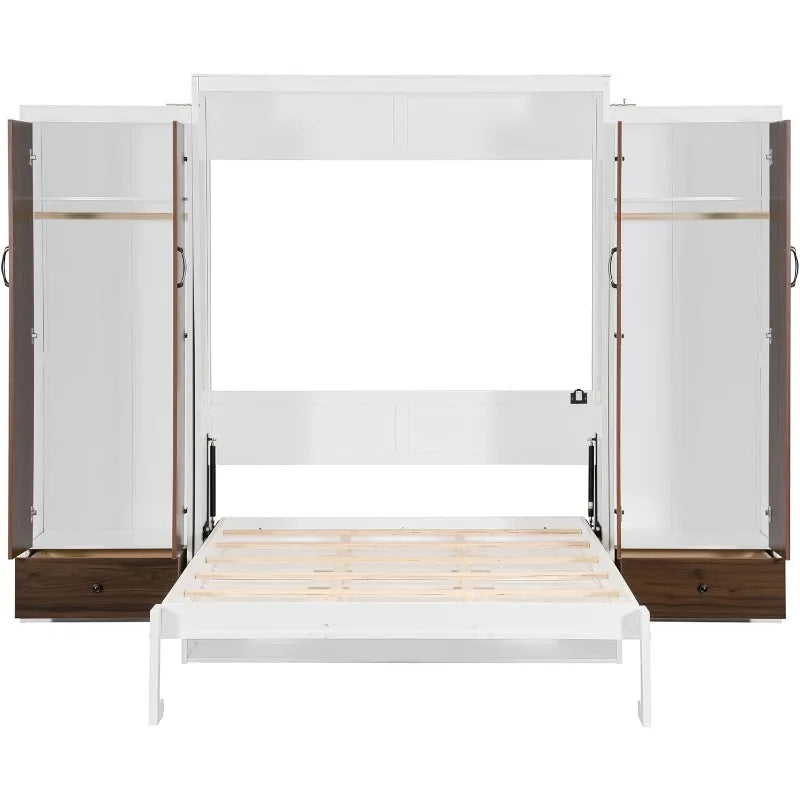 Queen Size Murphy Bed With Desk and Drawers and Closet in White