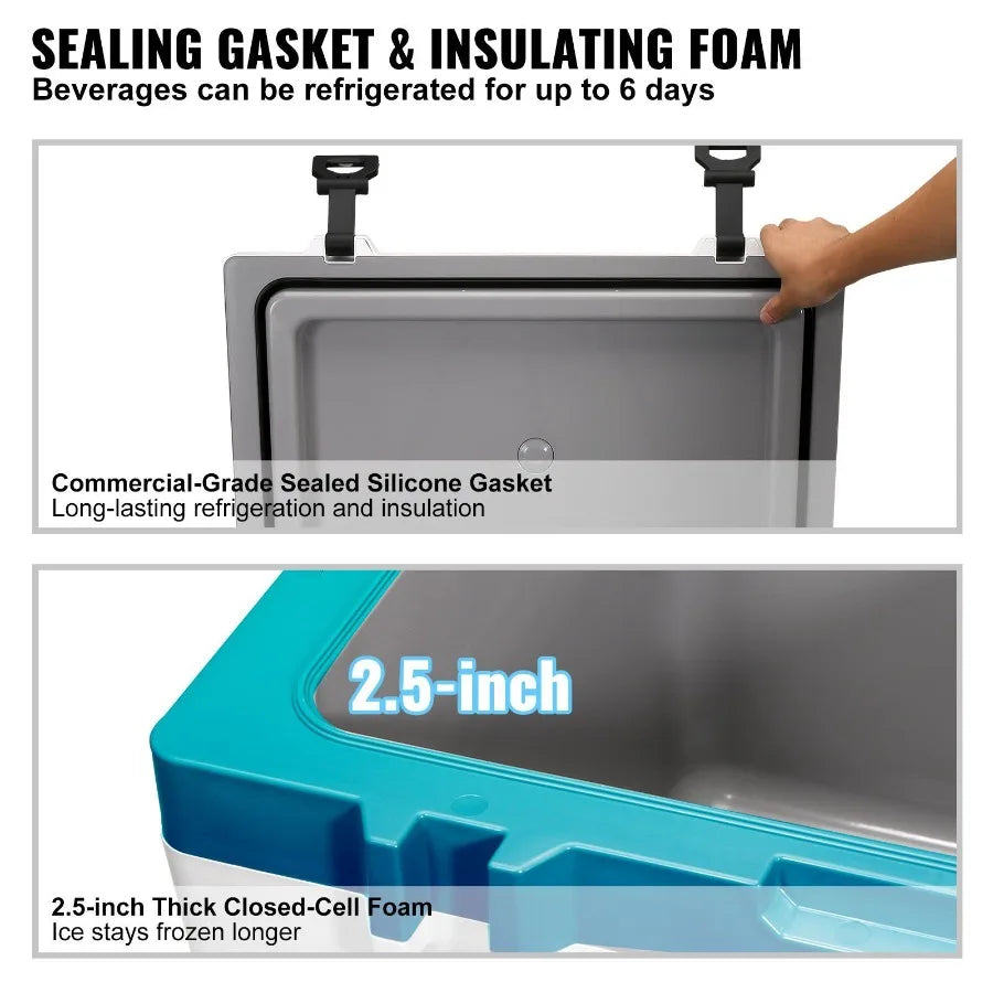 Insulated Portable Cooler 52 Qt Holds 50 Cans Ice Retention Hard Cooler Camping