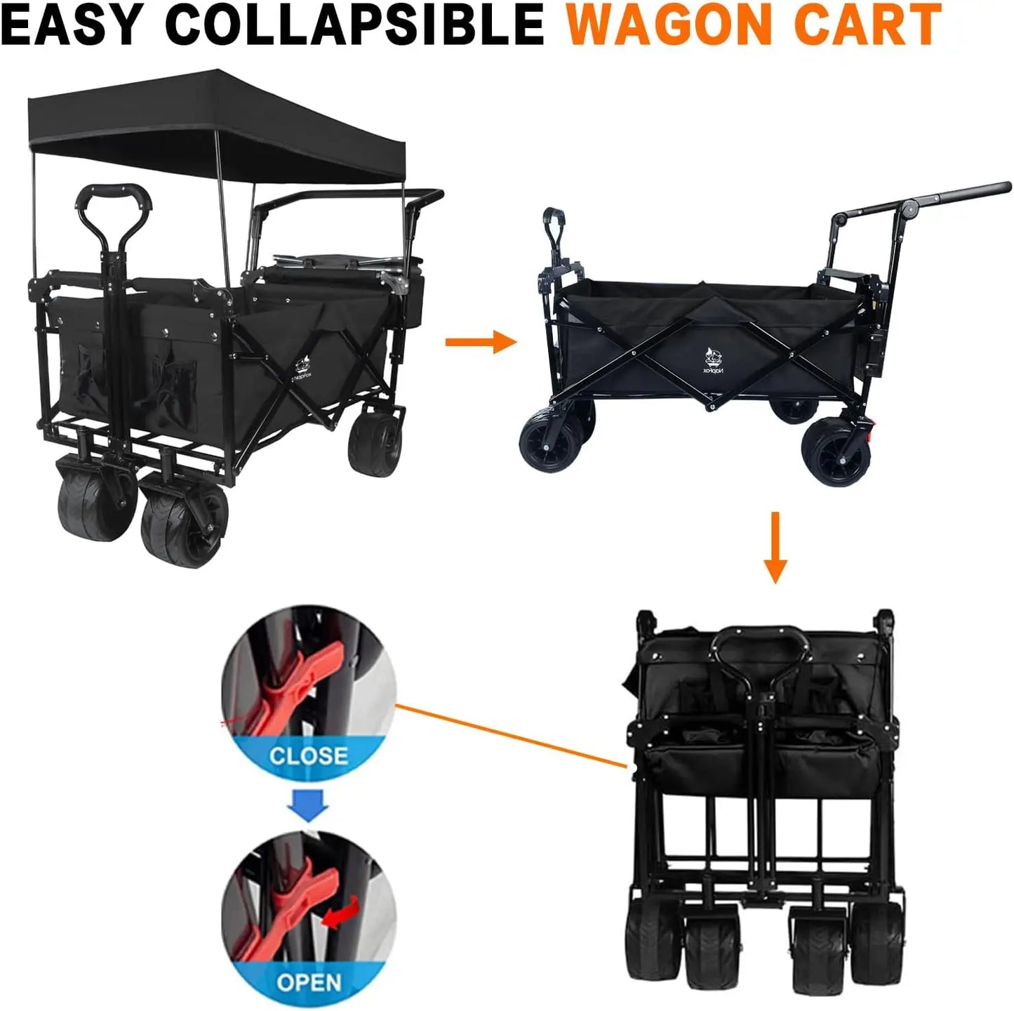 Collapsible Heavy Duty Beach Wagon With All Terrain Wheels Canopy And Cooler Bag