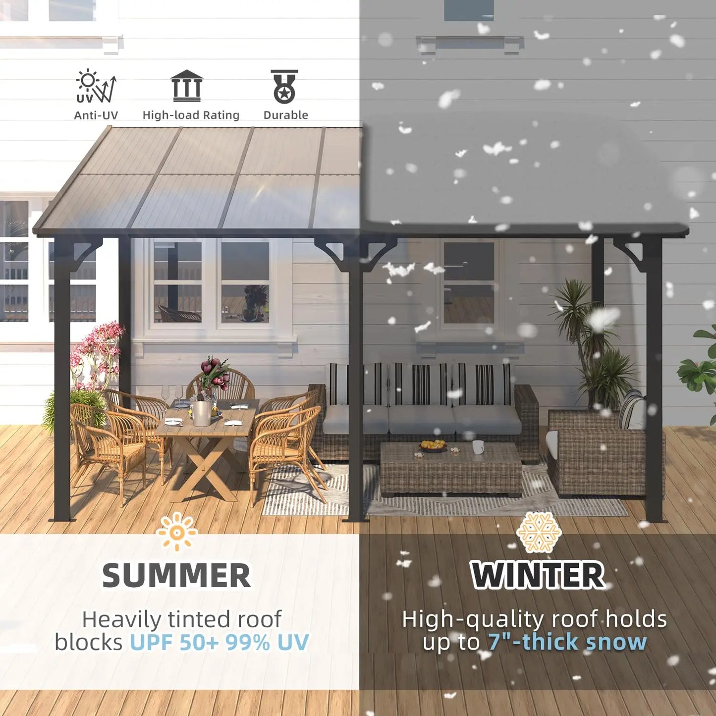 14x10 Patio Gazebo Hard Top Lean To Pergola Aluminum Frame 140 Sq Ft Shade