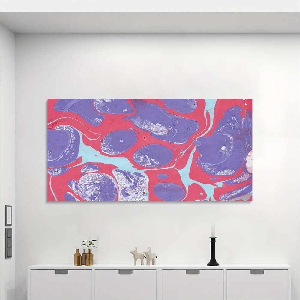 Abstract Liquid Oil Mural With Red And Purple Paint Wall Art In Solid Wood Frame