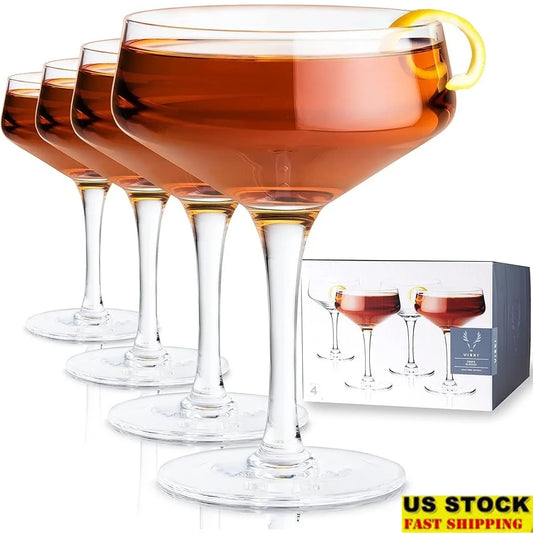 Angled Stemmed Crystal Coupe Glasses Set Of 4 7oz Gift Set