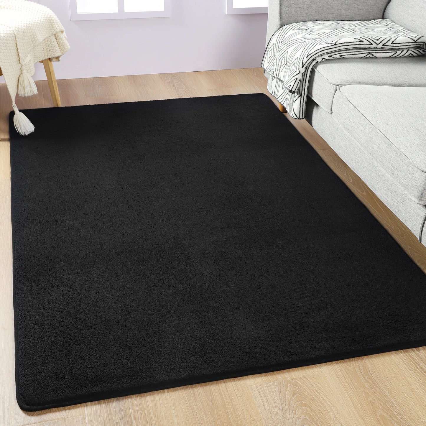 Black Rugs Living Room Carpet Nonslip Bedside Rugs Large Soft Floor Rug Children Game Mat Rectangular Home Decoration