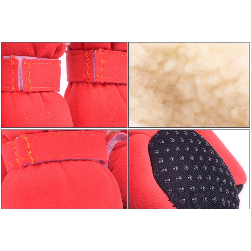 4 Pcs Pet Dog Snow Boots Warm Plush Shoes Small Medium Dogs Cats Non Slip Soles