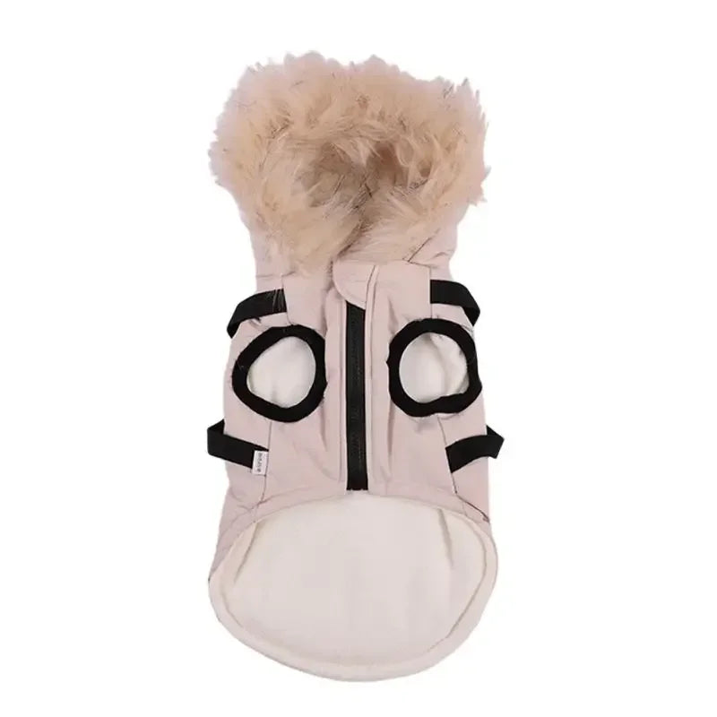 Winter Dog Coat With Harness Waterproof Hooded Jacket For Small Medium Dogs