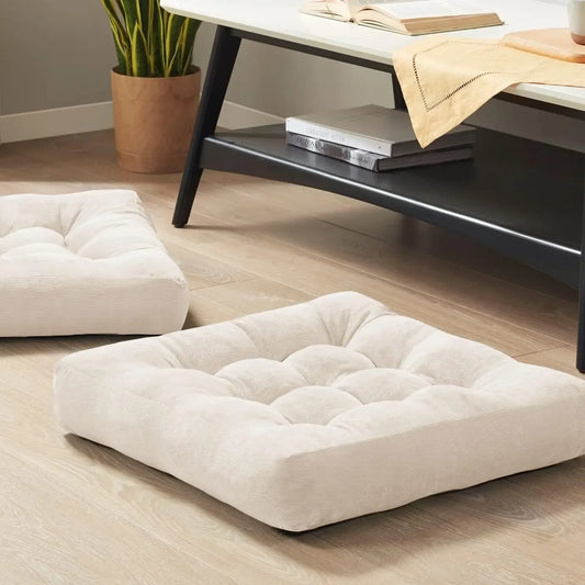 Floor Pillow Set of 2 Square Large Pillows for Adults Tufted Corduroy Cushion for Outdoor Balcony and Living Room