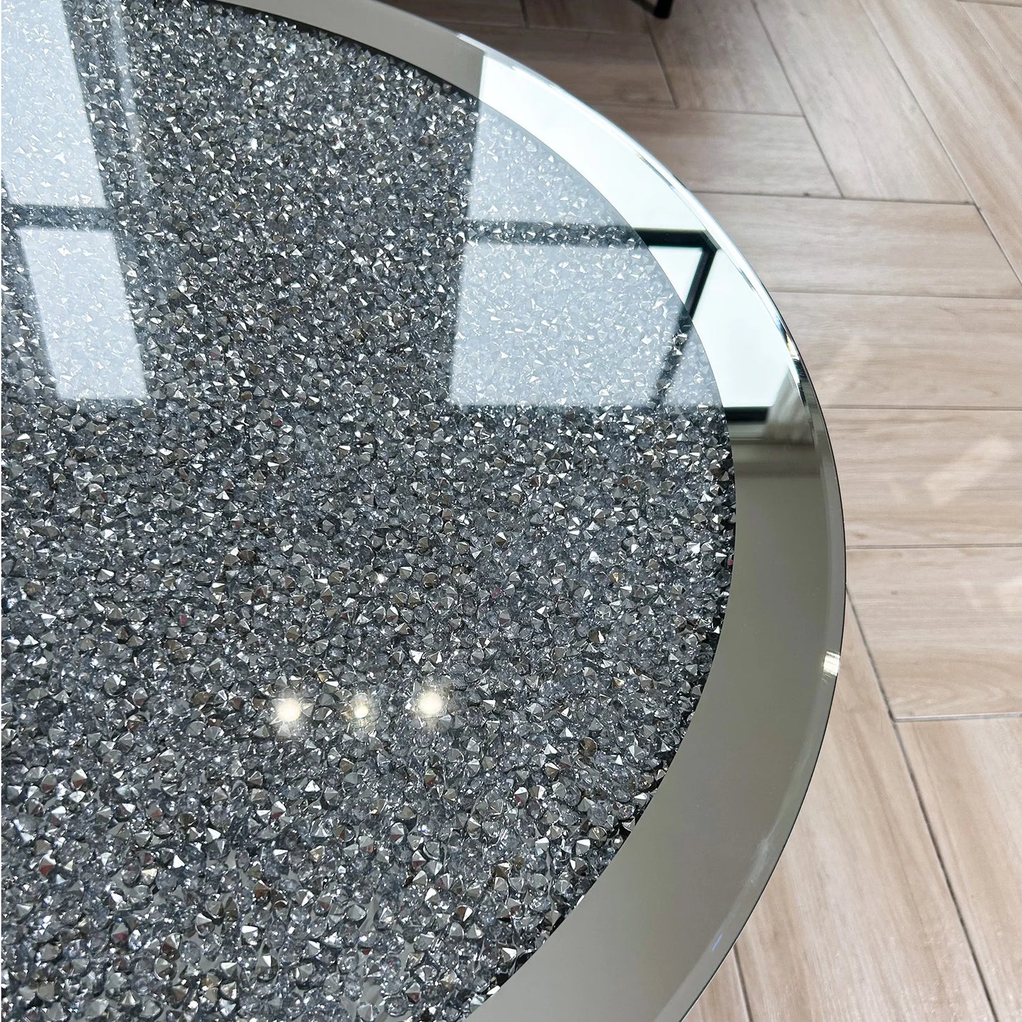 Mirrored Coffee Table Crystal Inlay 31 5 Inch Modern Round