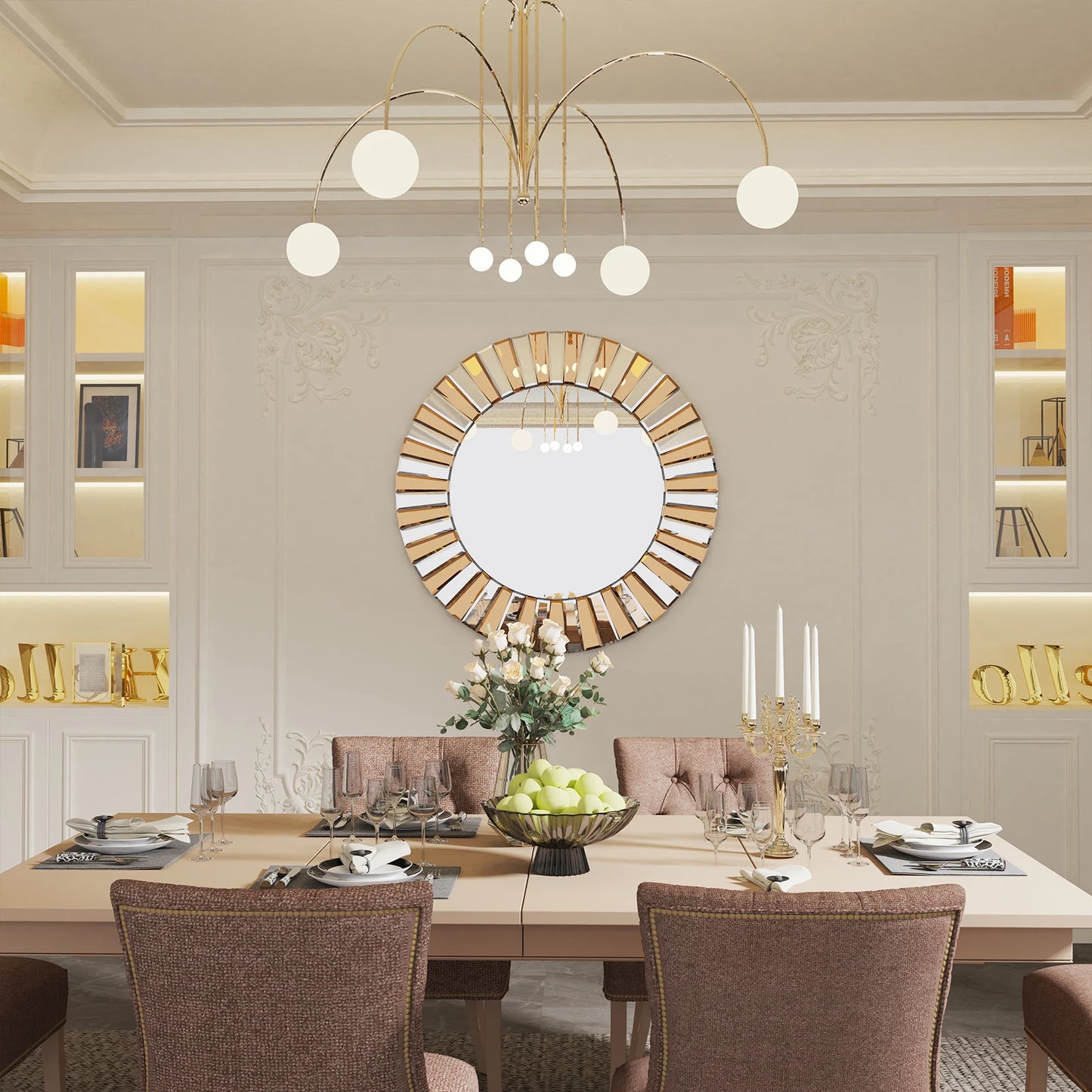 Decorative Round Sunburst Wall Mirror Beveled Edge Glass Bathroom Vanity Hanging Accent Mirror for Living Room