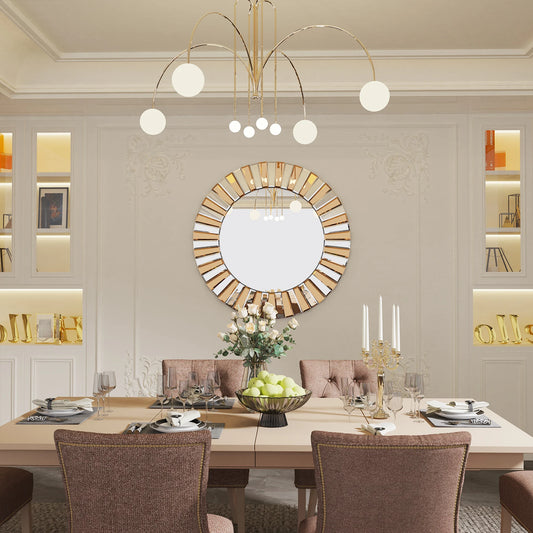 Decorative Round Sunburst Wall Mirror Beveled Edge Glass Bathroom Vanity Hanging Accent Mirror for Living Room